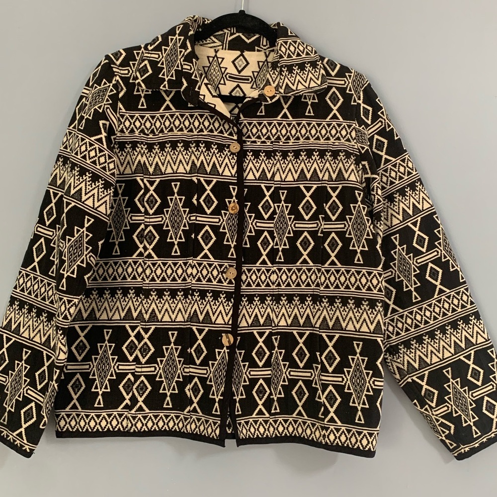 Aztec South Western Woman’s Jacket Reversible Size L See Measurements Bu…